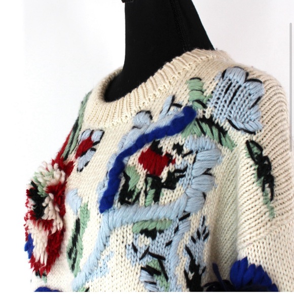 Tory Burch Hand Knit Intarsia Embroidered Runway sweater Large - Picture 7 of 10